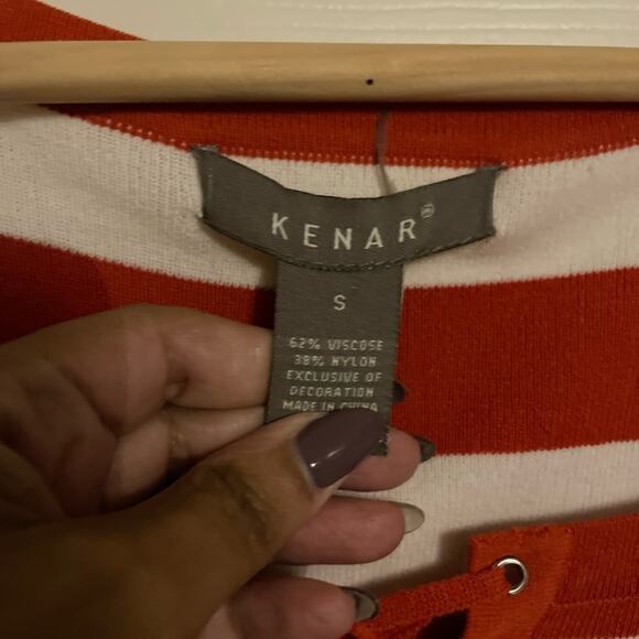 Kenar Cream Lace Up Tie Front Stripe Lightweight Career Sweater Size Small - Picture 5 of 5